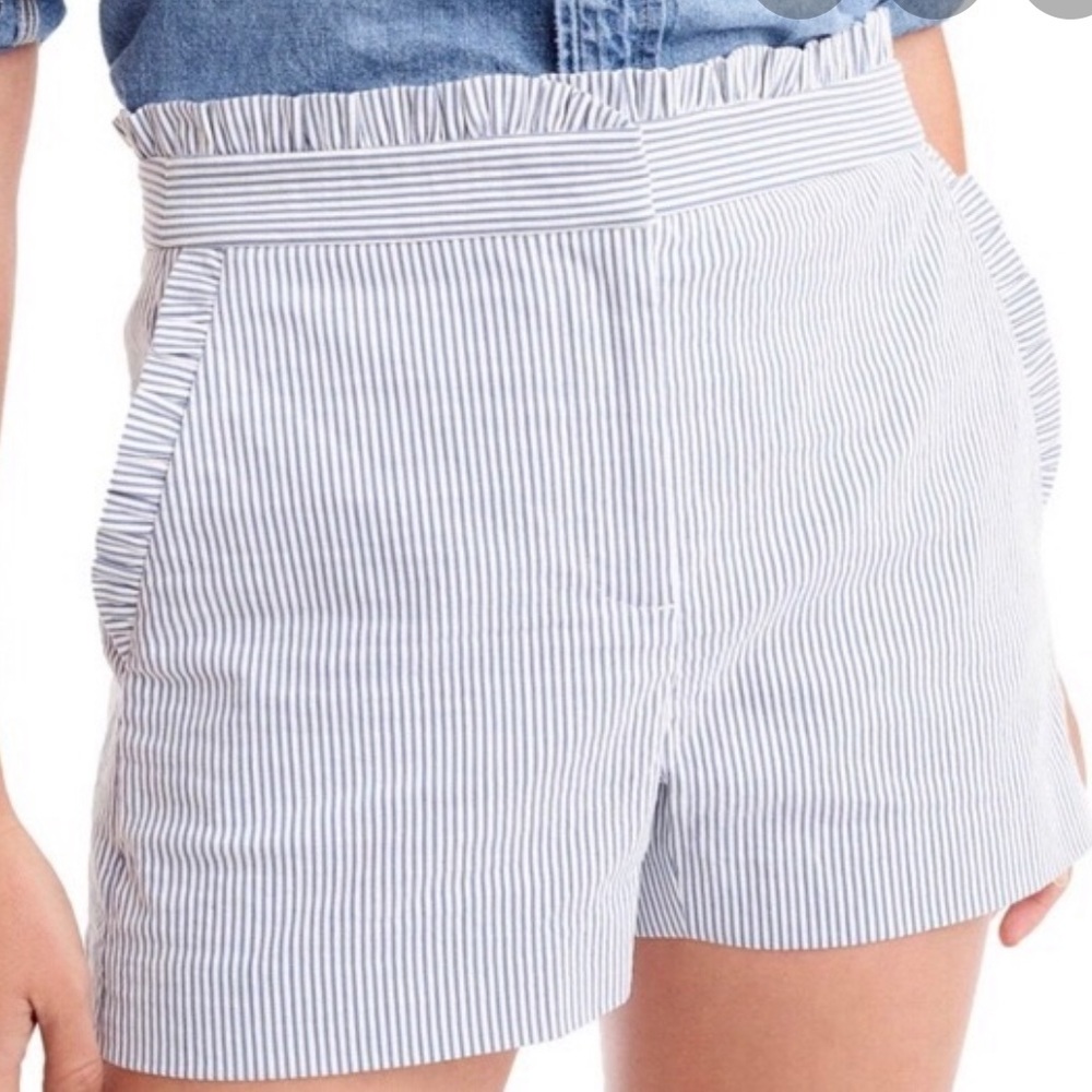 J crew pinstripe ruffle shorts